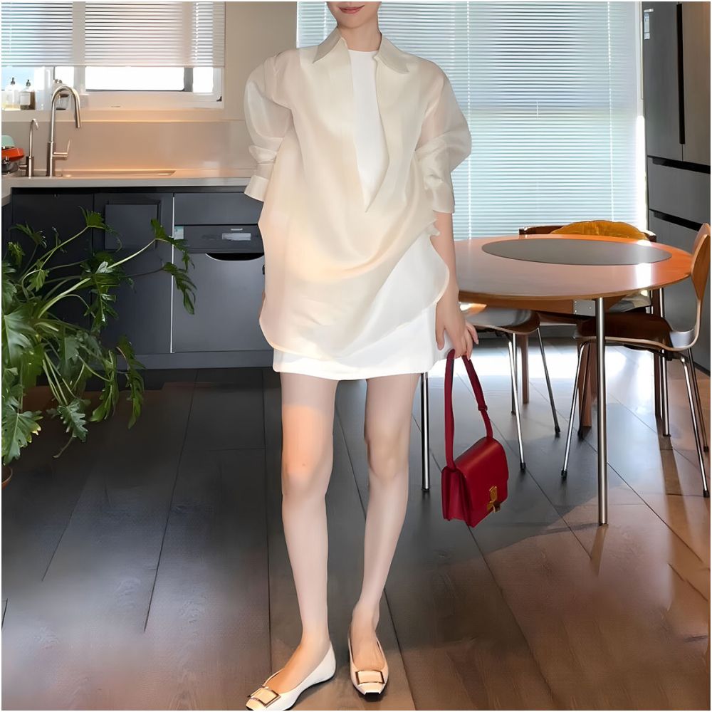 Women s stylish V neck sun protection shirt perfect for early autumn with a French inspired sophisticated and relaxed feel Ideal as an outer layer or workwear top image 5