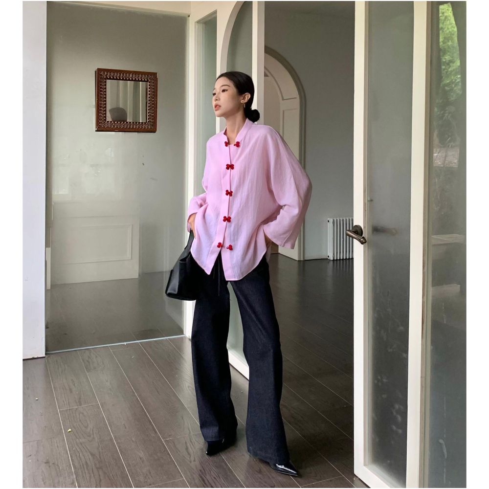 Women s pink traditional Chinese style shirt new spring 2026 style new Chinese temperament complete OOTD outfit loose top image 3