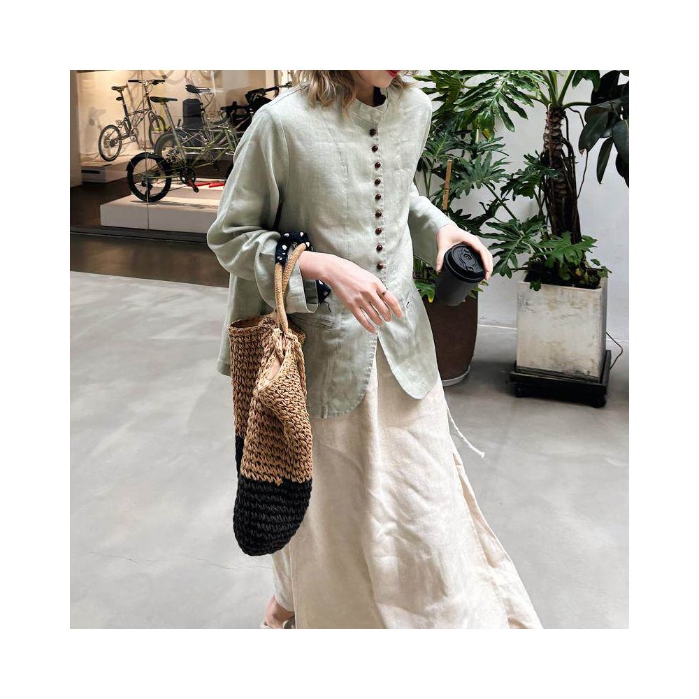 New Spring Summer Women s Modern Chinese Style Super Slimming Retro Old Money Style Plus Size Linen Stand Collar Long Sleeve Shirt Cardigan Coat image 4