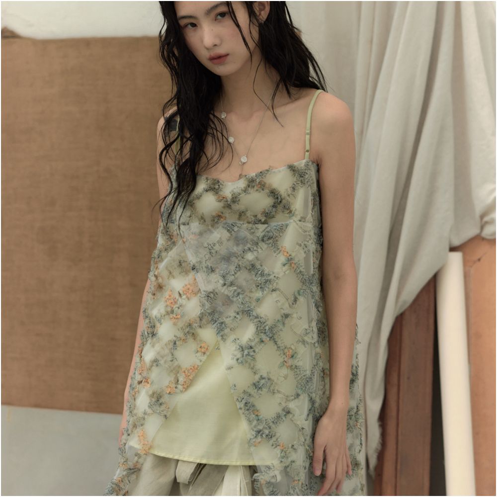 Chang Guang Aizi Original Design 3D Embroidered Mesh and Tencel Wool Camisole image 4