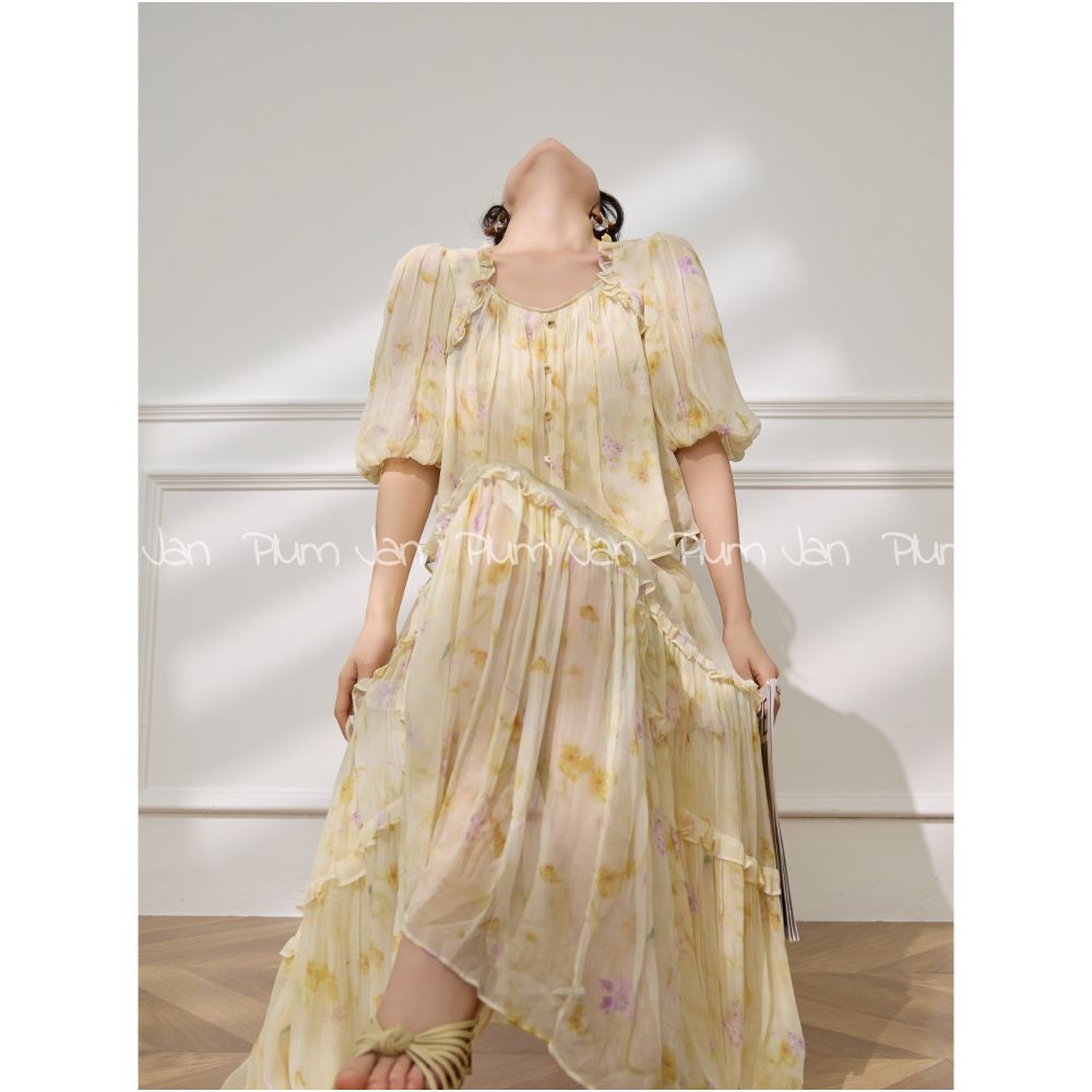 Plum Jan French Retro Ruffled Trim Tea Break Short Sleeve Shirt and Skirt Two Piece Set New Summer Set image 1