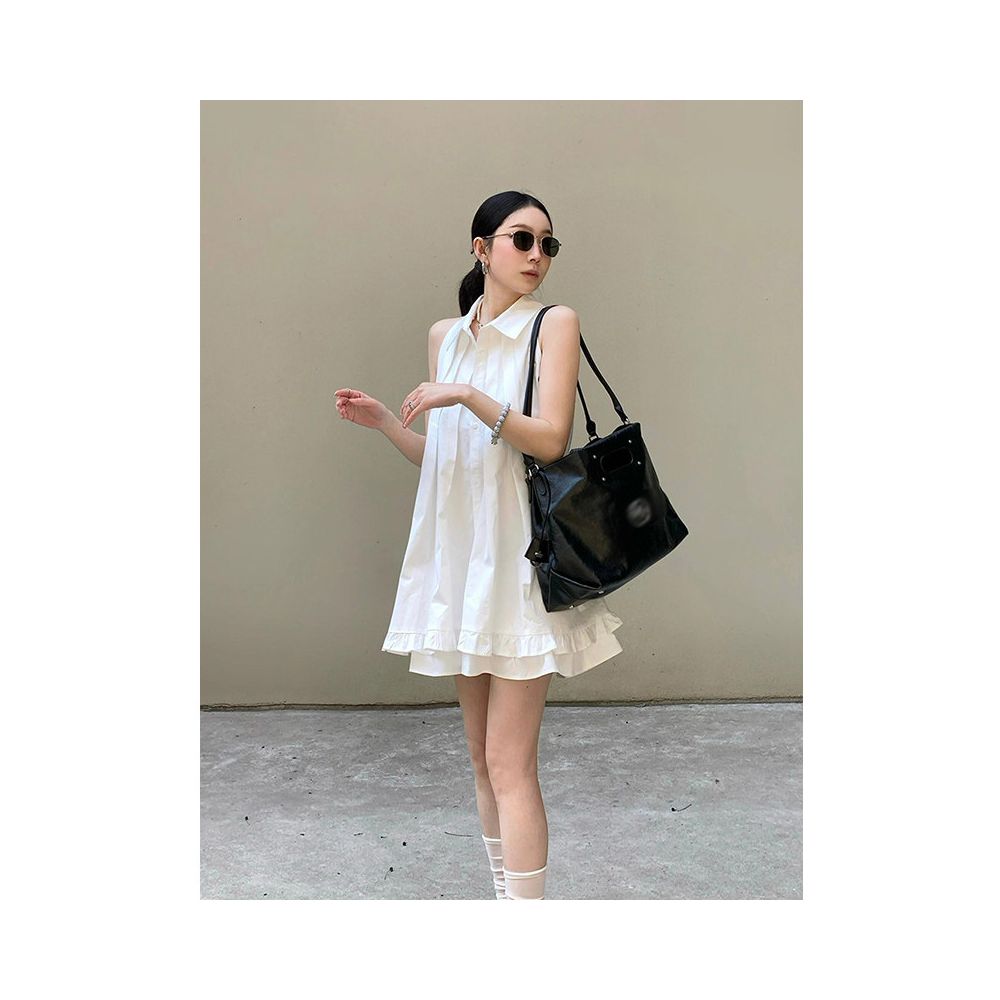 X Rose s new A line dress with gentle and elegant pleats and ruffles is a unique and luxurious halter neck mini dress for women image 3