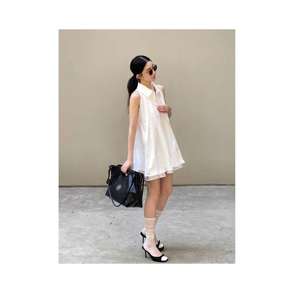 X Rose s new A line dress with gentle and elegant pleats and ruffles is a unique and luxurious halter neck mini dress for women image 5