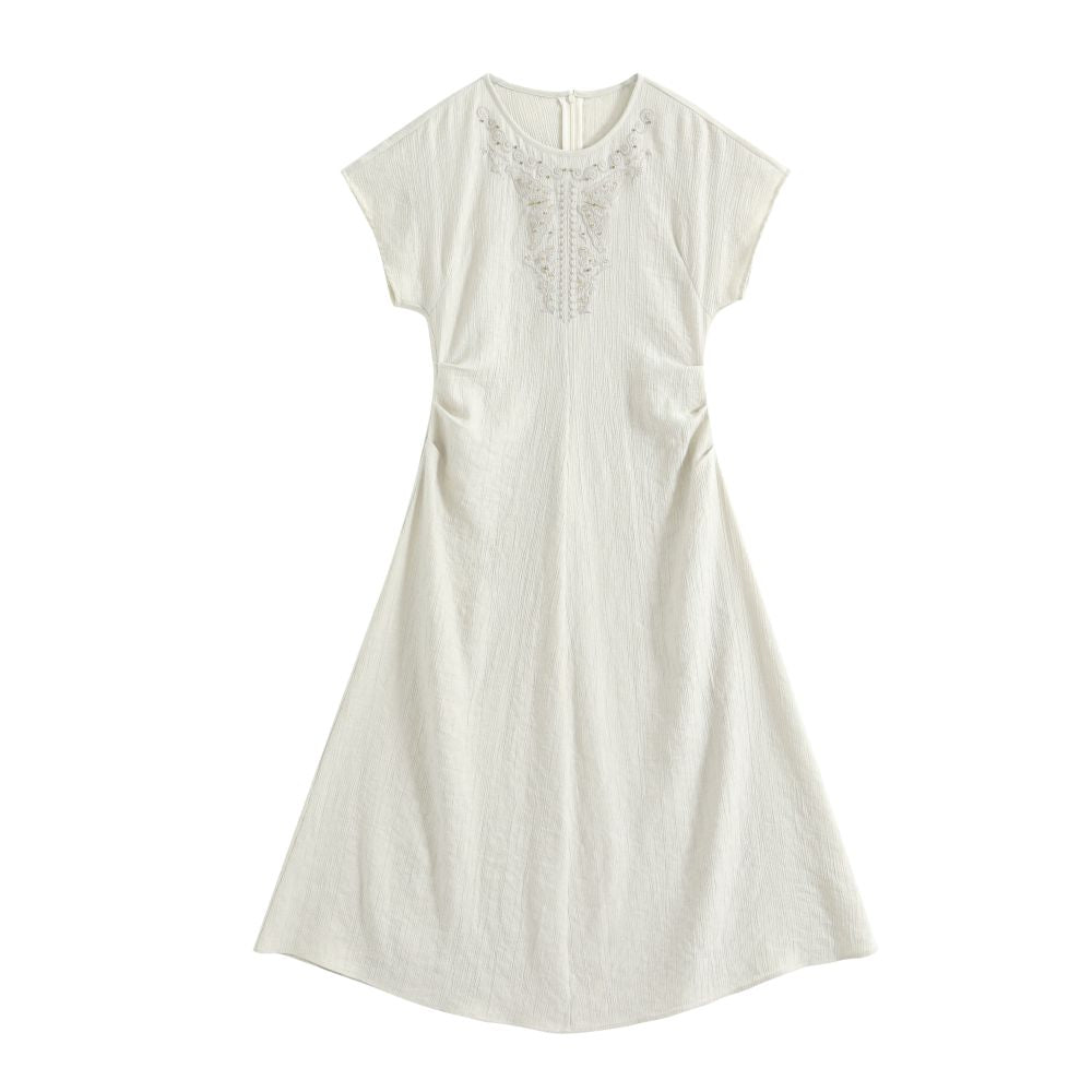 Anytime Still Water Butterfly Embroidery New Chinese Style Rayon Wool Blend Slimming Dress for Women image 5