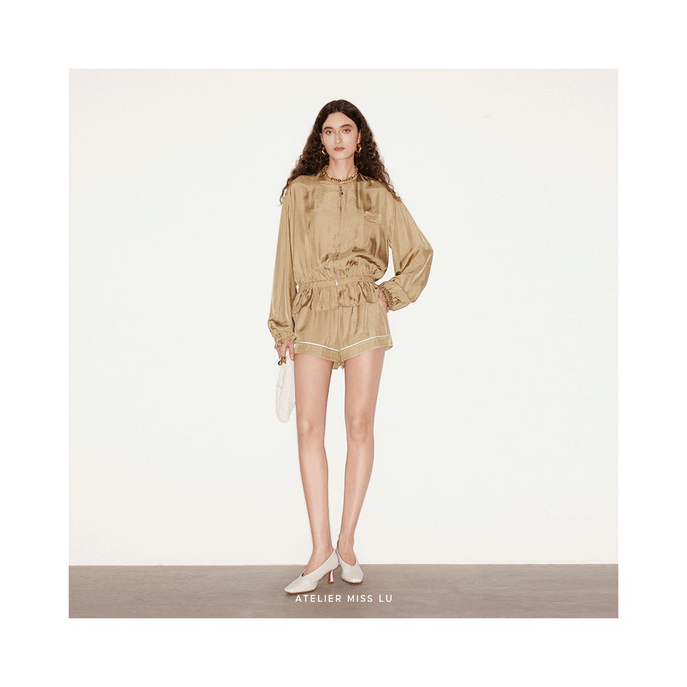 AtelierMissLu Shining Sunshine 2024 Spring Summer Retro Line Design Casual Acetate Shorts image 2