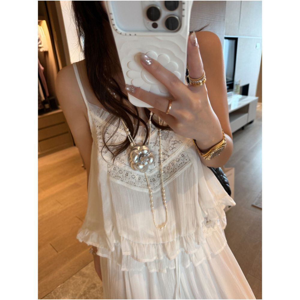 fancccy Lyocell Tencel Lace Ruffled Camisole for Women 2026 Summer New Style V neck Loose Fit Slimming Vest image 2