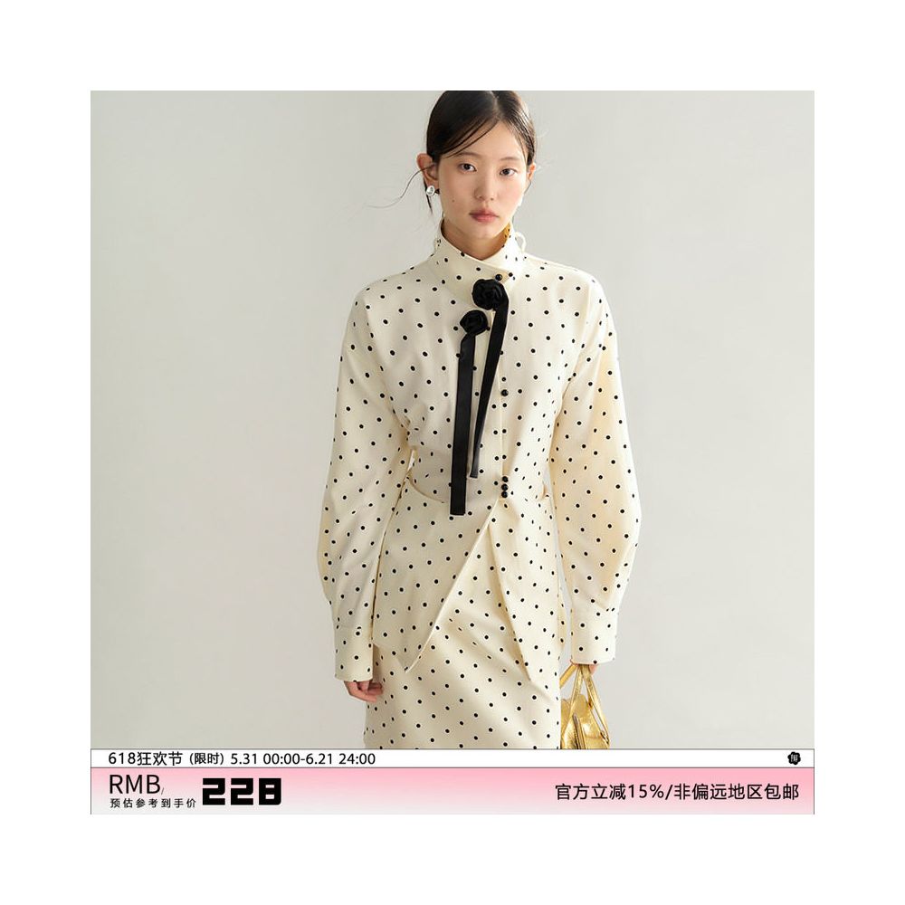 Original design by UART with ears Sincere wearing of roses with French polka dot flower ribbon shirt and skirt set image 0