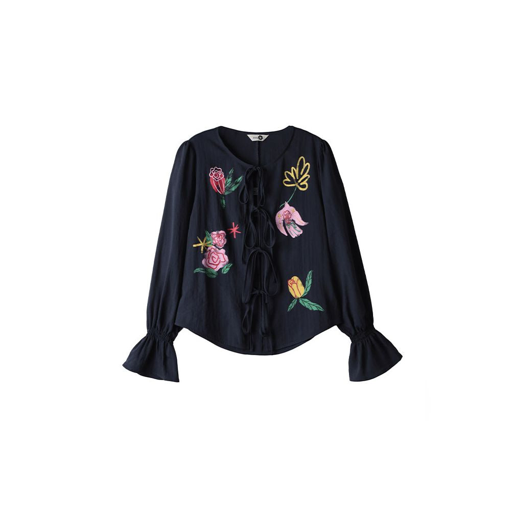 ASAYA6928 – Birds & Roses Tie-Front Blouse 🕊️🌹✨