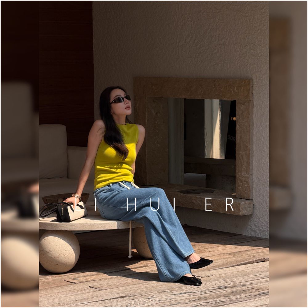 LiHuiEr Li Huier s Greek Summer Navy Blue Washed Denim Retro Loose Wide Leg Pants for Women image 3