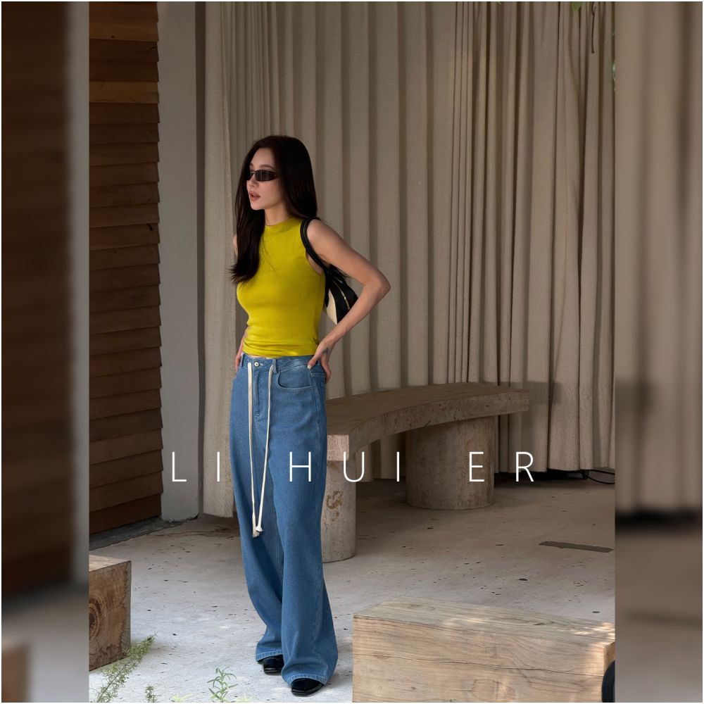LiHuiEr Li Huier s Greek Summer Navy Blue Washed Denim Retro Loose Wide Leg Pants for Women image 0