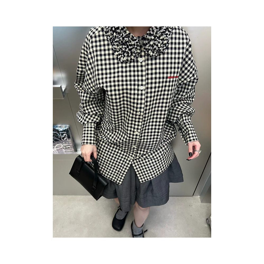 High quality SST sweet and preppy style loose fitting movable long sleeved shirt with 3D floral embellishments image 1