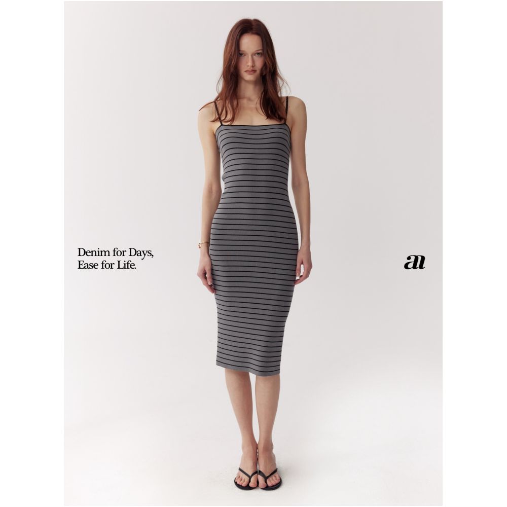 MADEINAM Breathable and Cooling Silk Cotton Elegant and Charming S Curve Striped Knit Bodycon Camisole Dress image 0