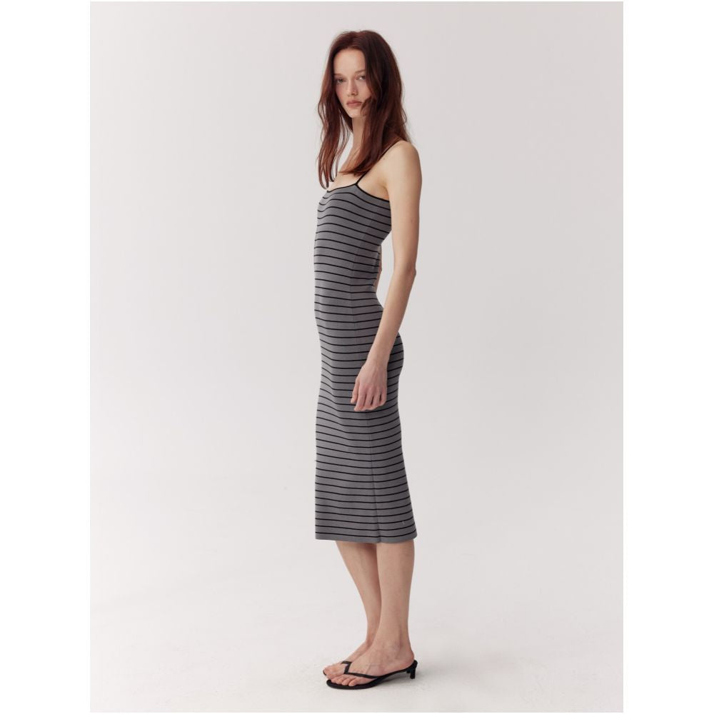 MADEINAM Breathable and Cooling Silk Cotton Elegant and Charming S Curve Striped Knit Bodycon Camisole Dress image 4