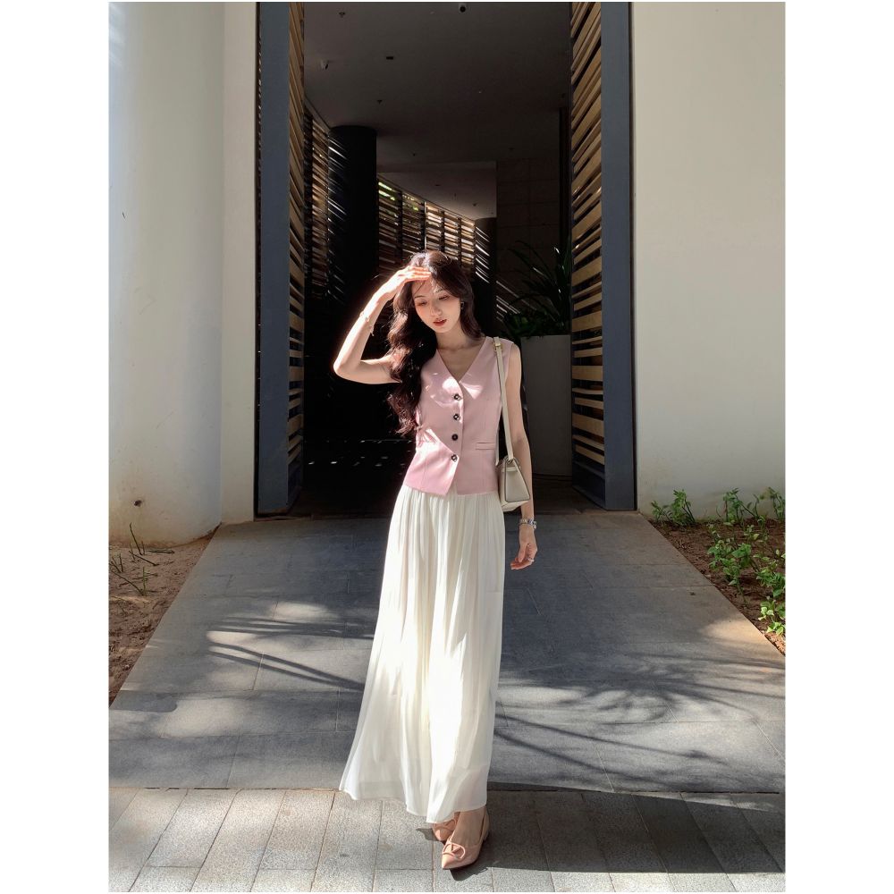 MULVAN Classic Style High End Loose Fitting Ribbon Blazer Set for Women V Neck Slim Waist and Vest image 4
