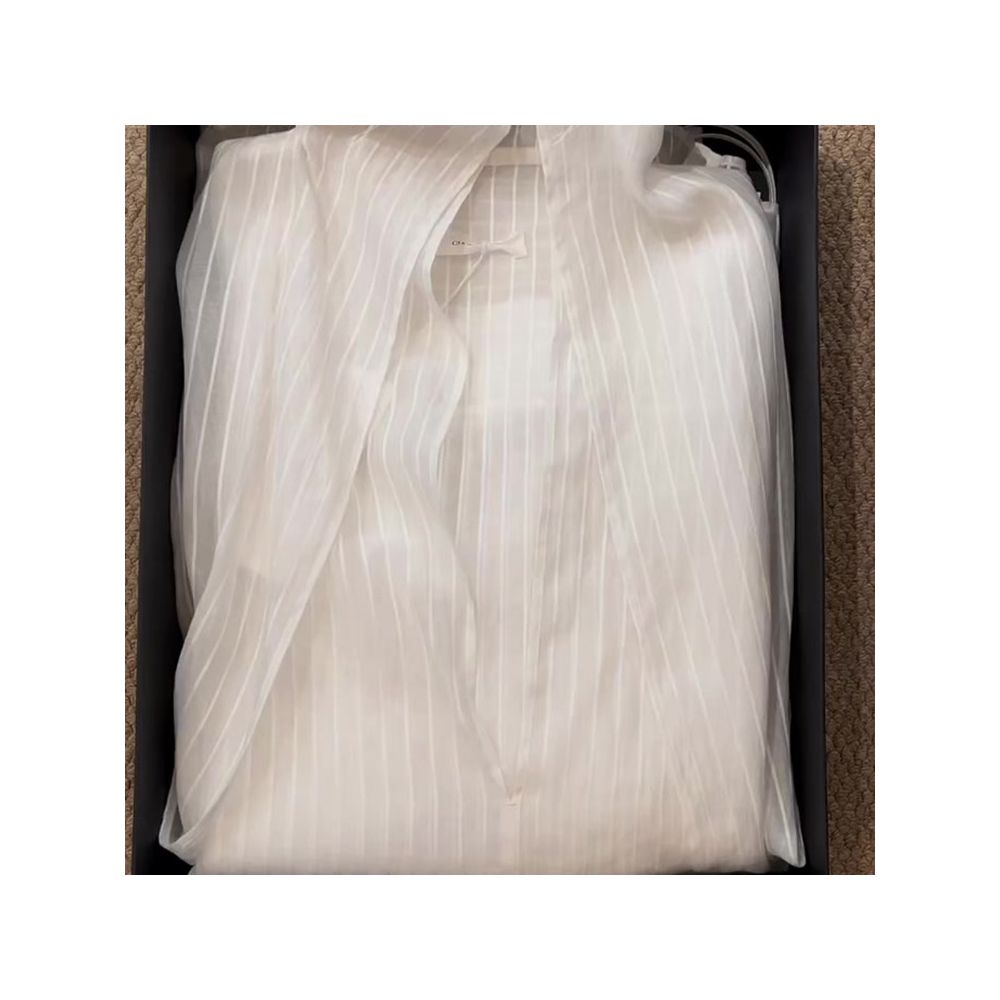 Highly recommended A stylish off white striped silk shirt for women perfect for spring comfortable casual and sun protective image 0