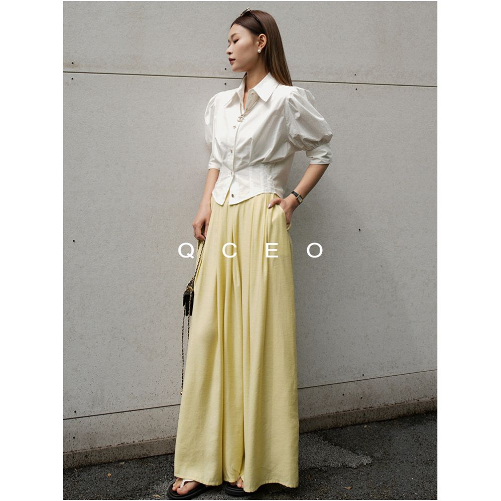 QCEO Flowy Magic Pants Skirt Pants Pleated Air Pants Slimming Yamamoto Style Long Pants Loose Wide Leg Pants for Women Summer and Autumn image 0