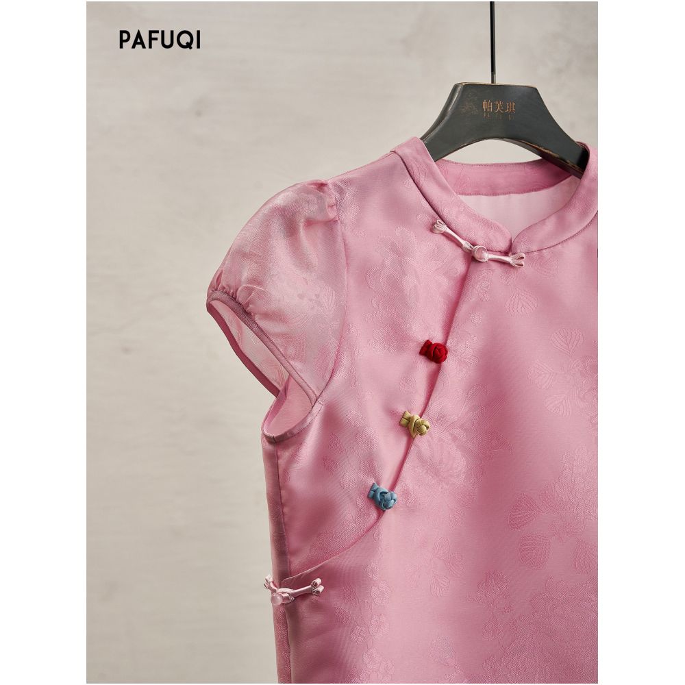 New Chinese style suit youthful style stand collar tie dye top short sleeved shirt exquisite blouse light Chinese style women s summer wear image 1
