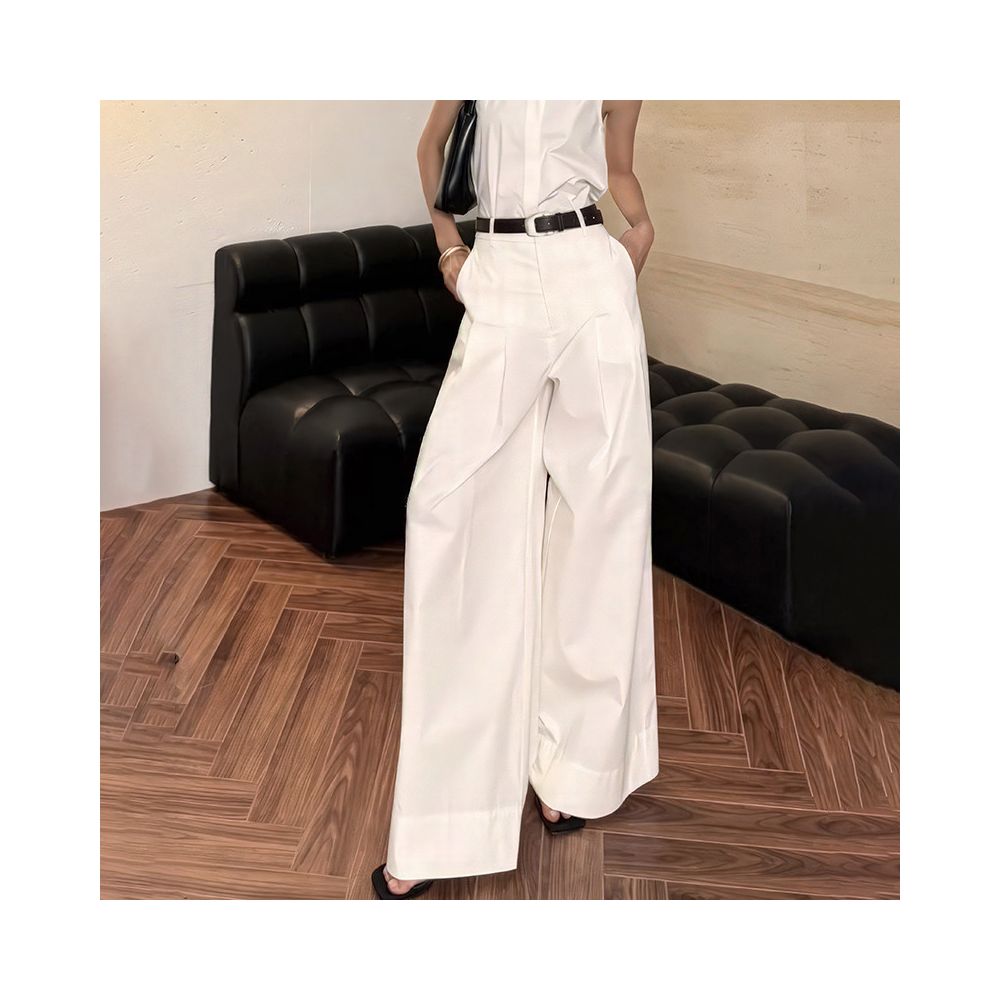 ASAYA6966 – Ivory Sculpt Wide-Leg Pants 🤍✨