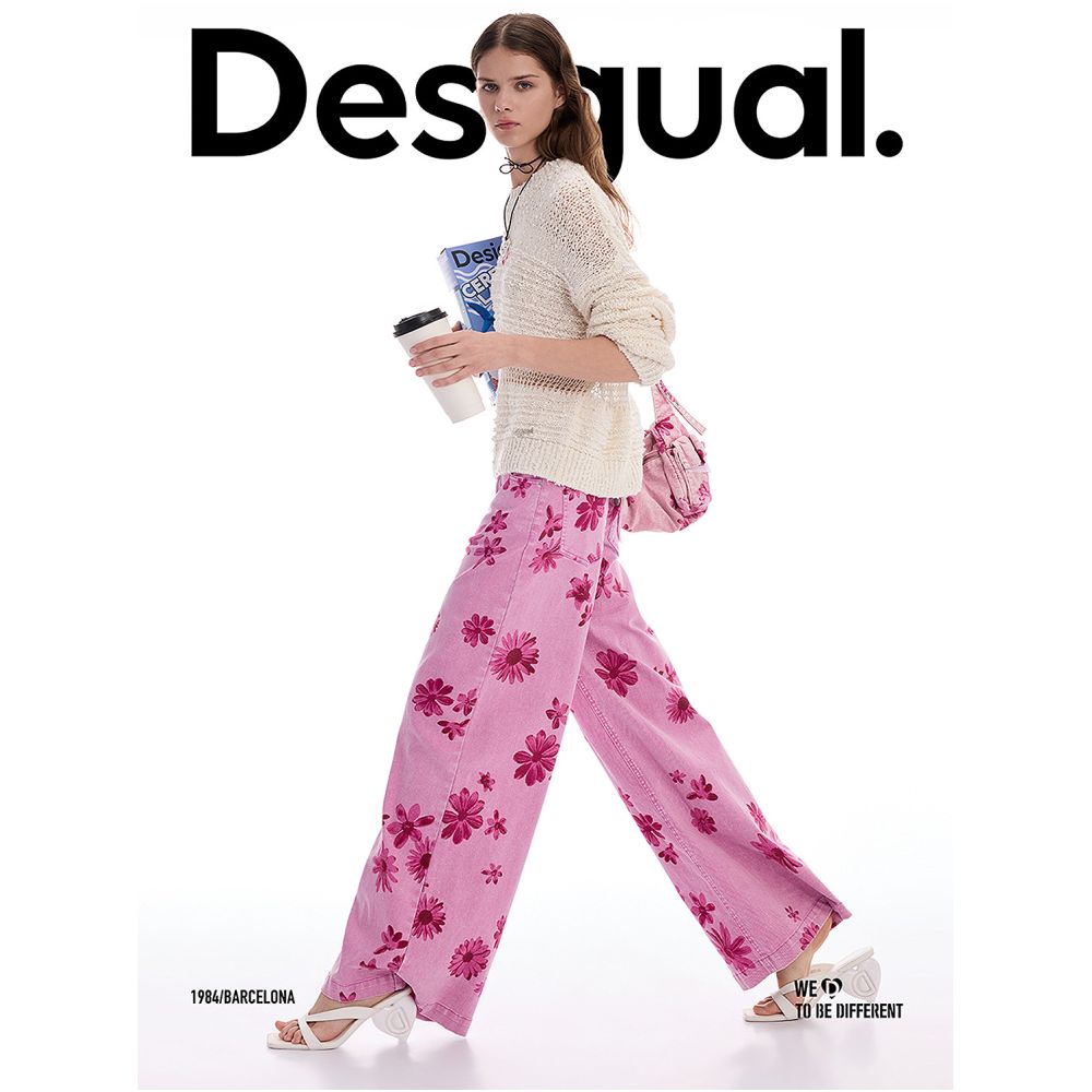 Desigual Spring Summer 2026 New Arrival Straight Leg Pink Floral Print Women s Jeans image 1