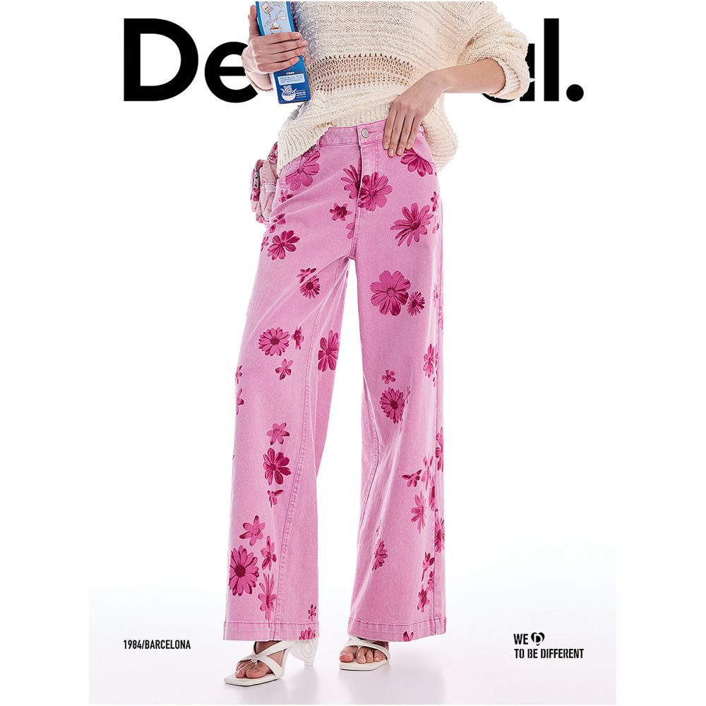 Desigual Spring Summer 2026 New Arrival Straight Leg Pink Floral Print Women s Jeans image 2