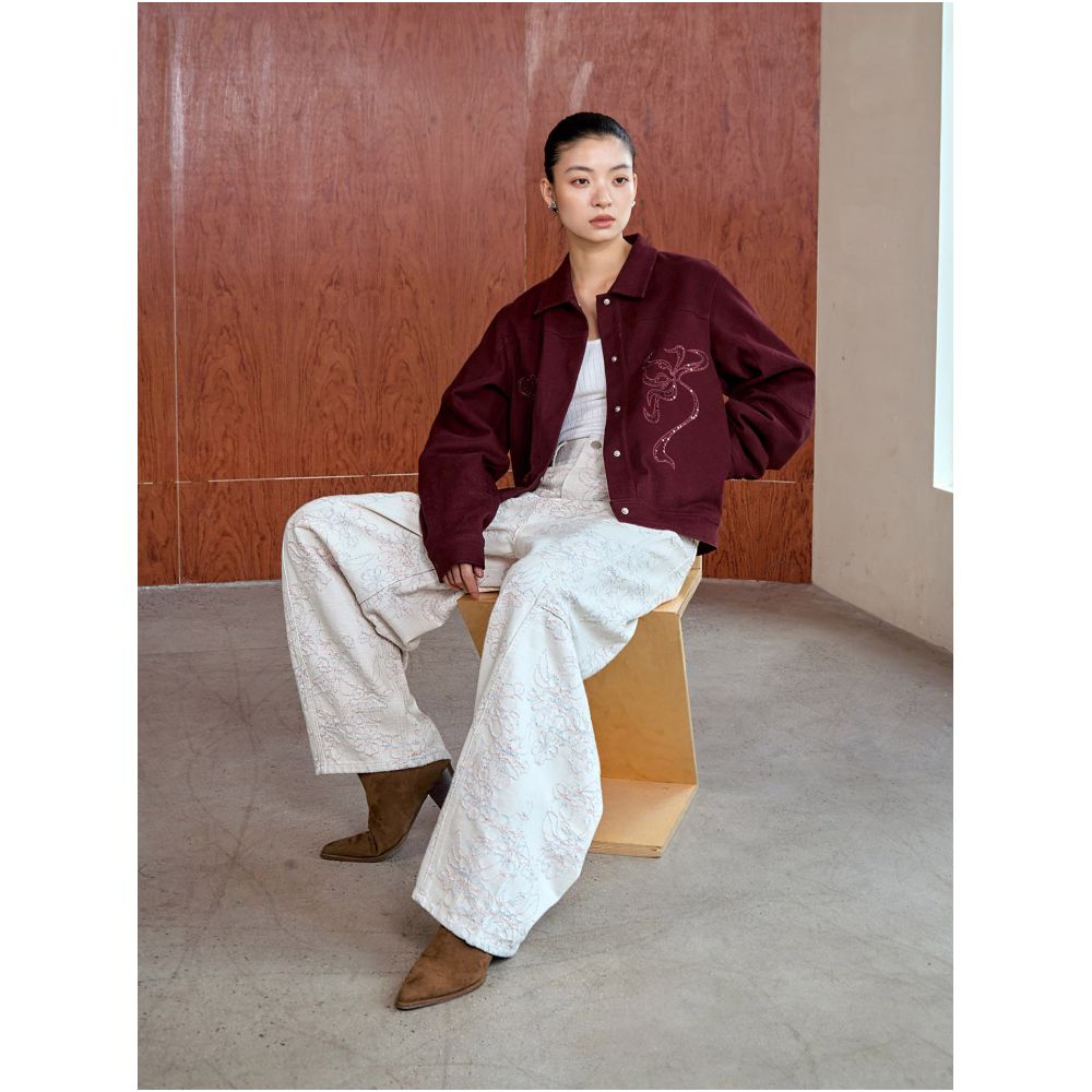 Luo Bian Original Design Retro Embroidered Jeans New Autumn Style Loose Wide Leg Pants image 3