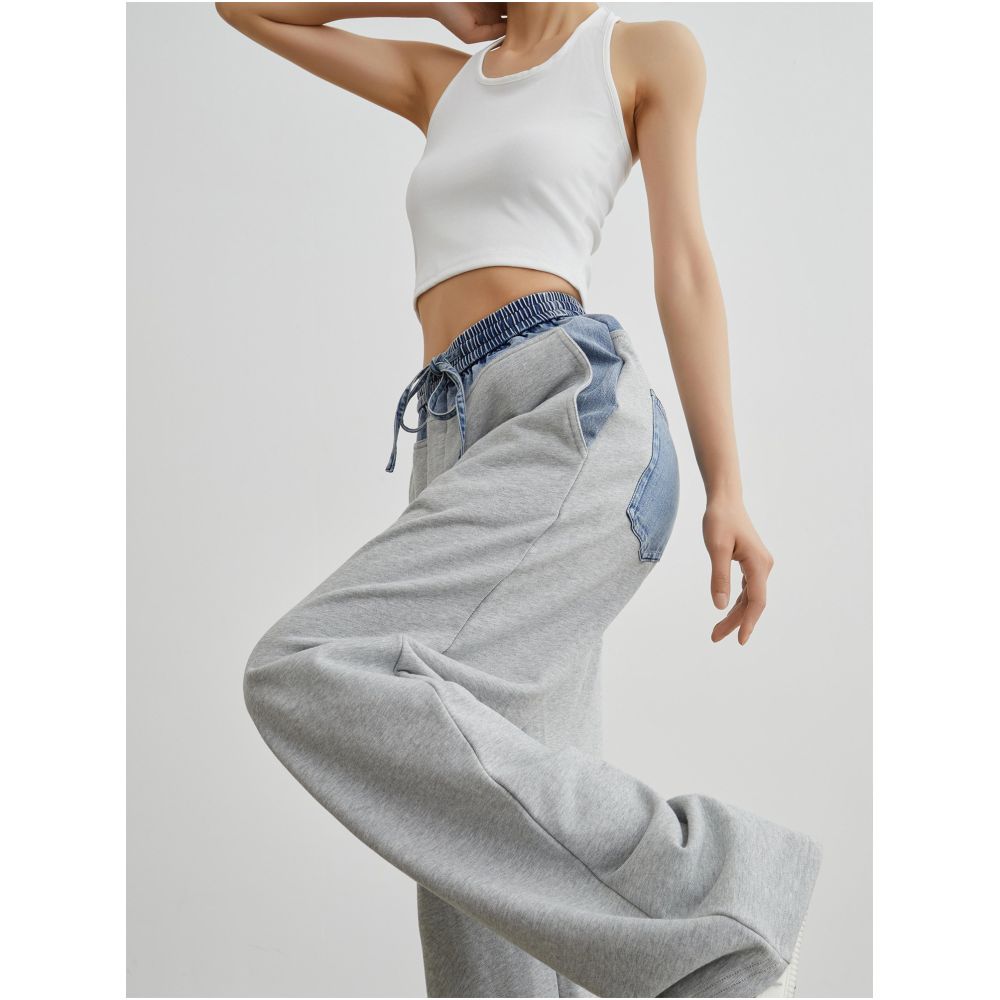 MOGE everyday versatile comfortable casual pants gray sweatpants with color blocking women s 2026 summer new style pants image 1