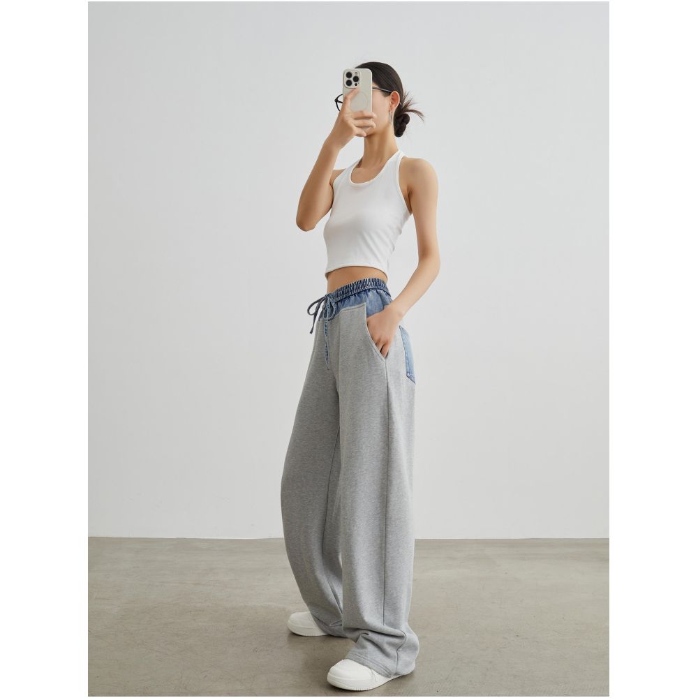 MOGE everyday versatile comfortable casual pants gray sweatpants with color blocking women s 2026 summer new style pants image 3