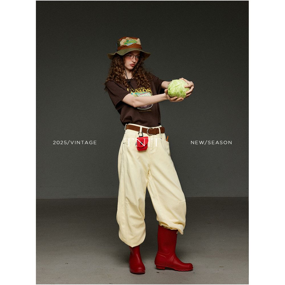 TNIT Retro Yellow Jeans for Women Summer High Waisted Straight Leg Slimming Casual Pants Loose Wide Leg Floor Length Pants image 4
