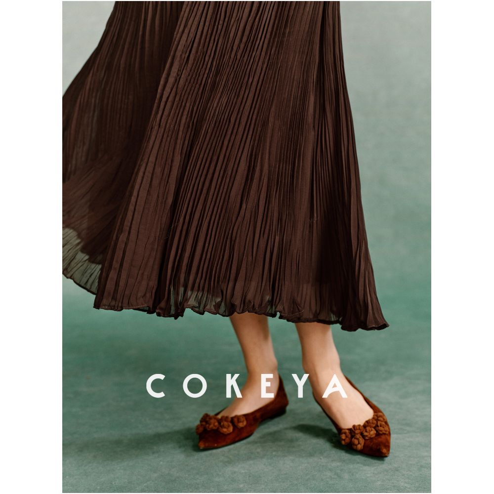COKEYA Alice 9 meter long thin high waisted slimming pleated midi skirt A line style women s summer style image 3
