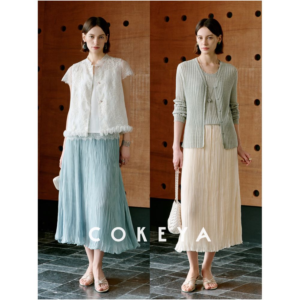COKEYA Alice 9 meter long thin high waisted slimming pleated midi skirt A line style women s summer style image 4