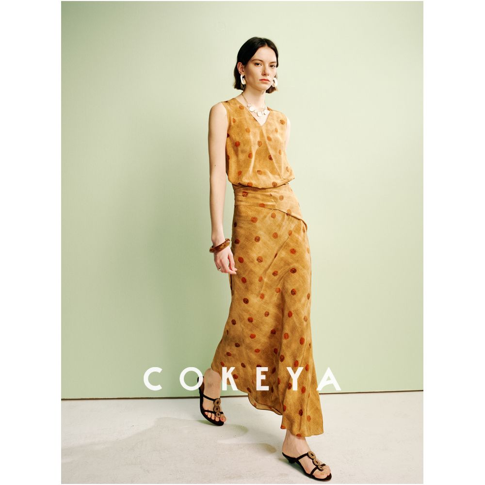 COKEYA Seine Evening Breeze 6A Grade Silk Mulberry Silk Polka Dot Vest French V Neck Sleeveless Dress for Women Summer image 2