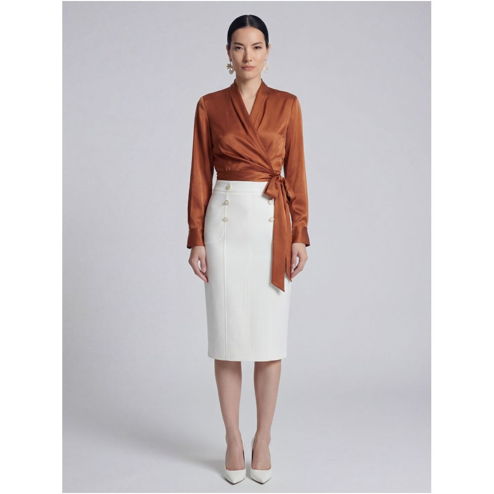 Acetate midi skirt for women 2026 Spring Summer new style double breasted high waisted slimming work appropriate black and white image 3