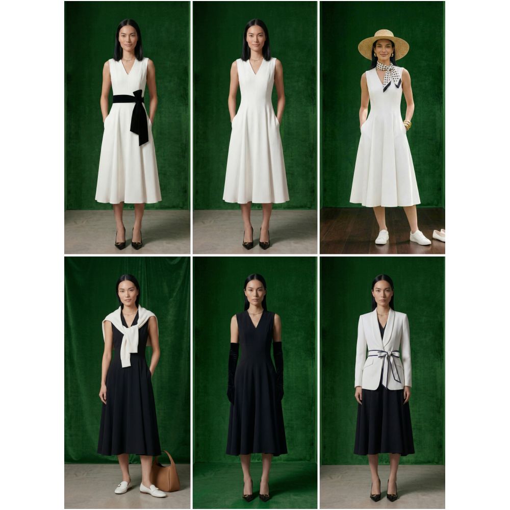 Classic V neck flowing skirt slim fit flattering silhouette stylish white dress a fresh new look image 1