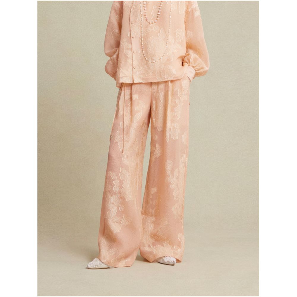 Nian Twelve Flower Festival Silk Cut Out Floral New Chinese Style Wide Leg Pants Simple Chinese Style Floor Length Lazy Long Pants image 0