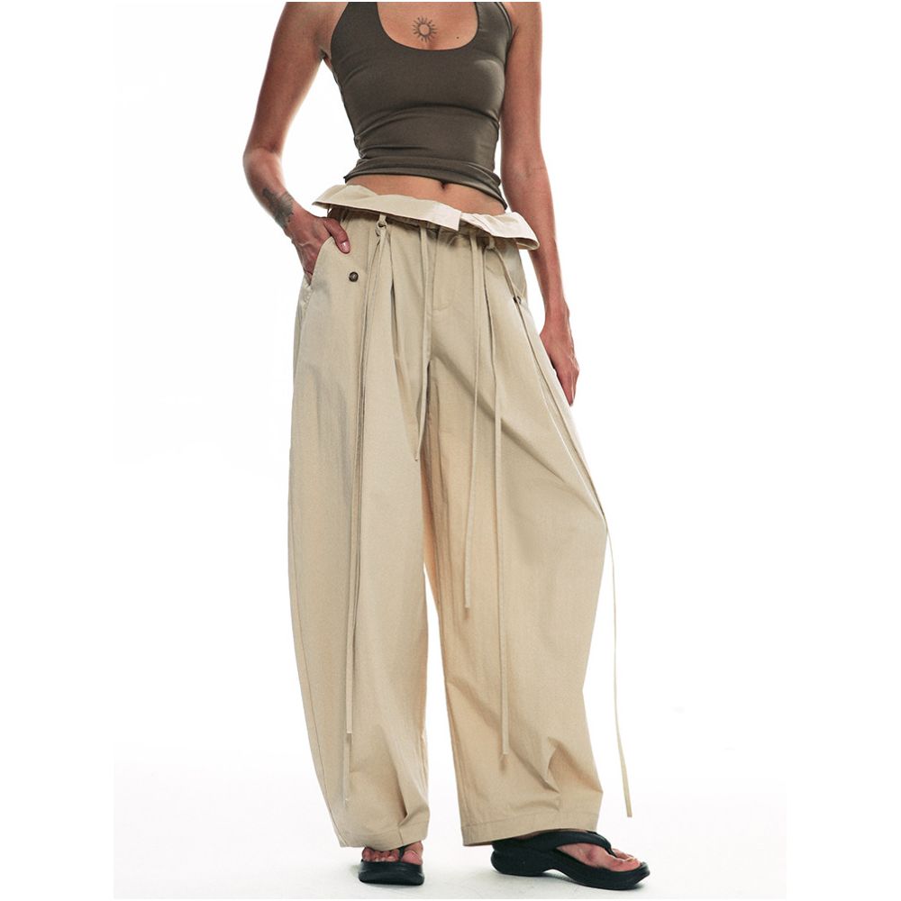 SINGLE MOMENT Summer Loose Wide Leg Slimming Casual Straight Leg Pantyhose Pants image 2