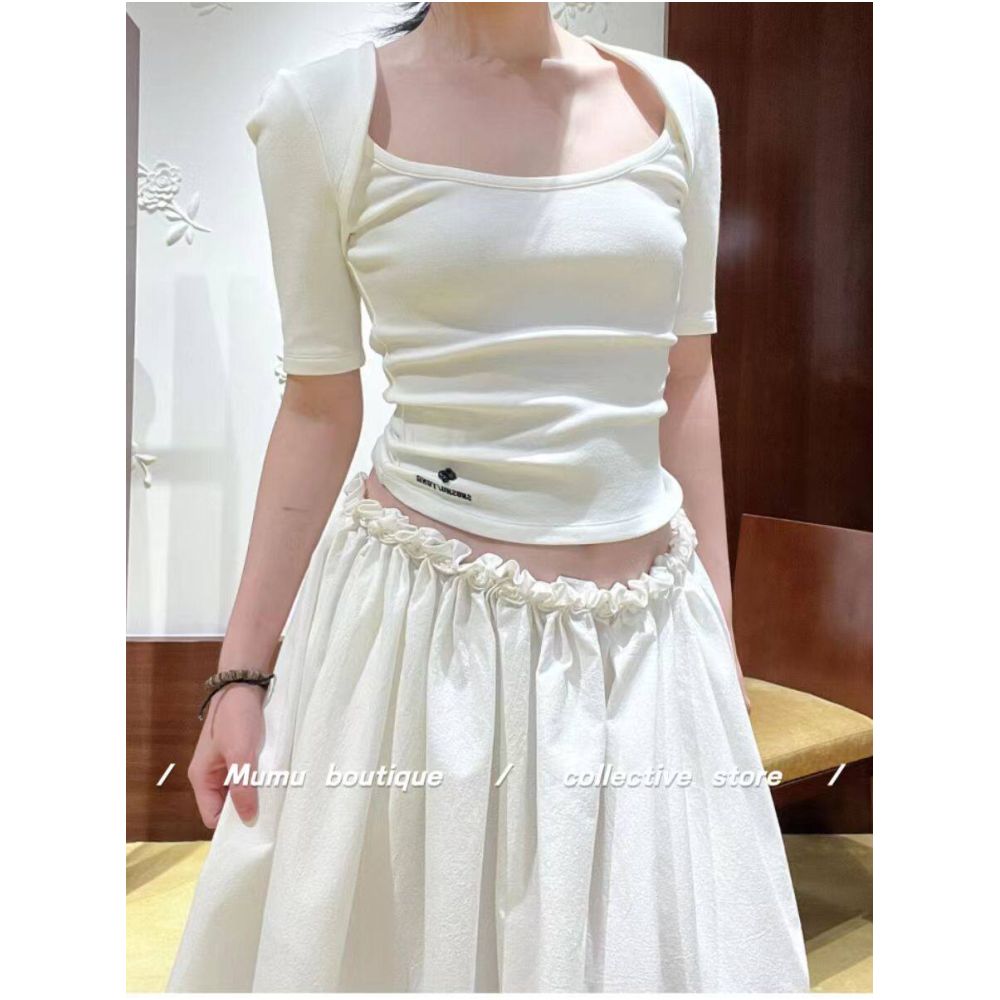 SST Custom Edition 2025 shushu Casual Versatile Rose Hand Sewn Floral Waist Embellished Long Skirt image 0