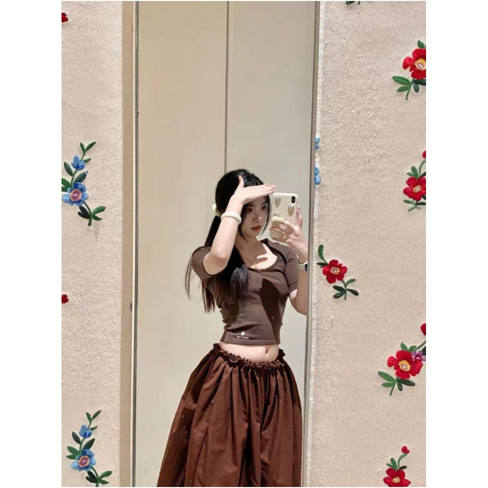 SST Custom Edition 2025 shushu Casual Versatile Rose Hand Sewn Floral Waist Embellished Long Skirt image 2