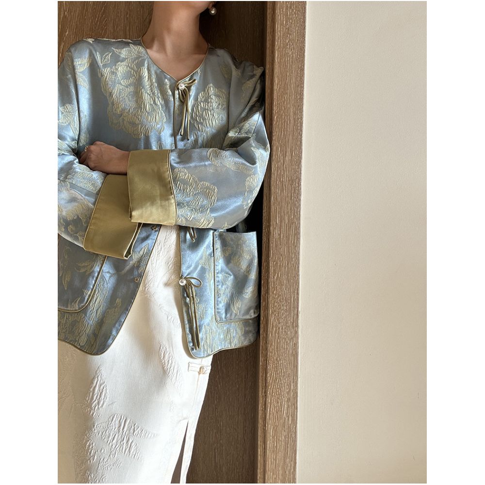 ASAYA7016 – Celeste Bloom Silk Jacket 💙🌿✨