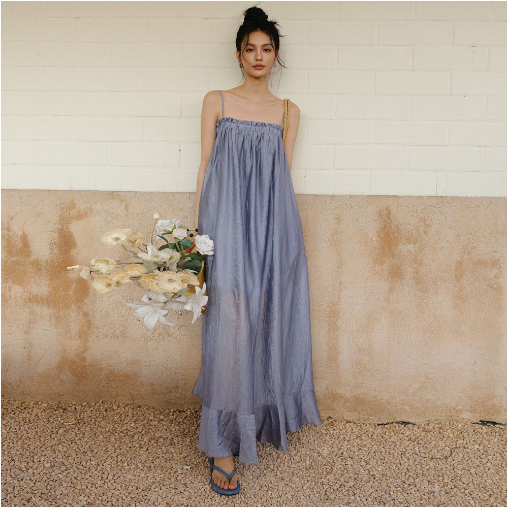 ASAYA7020 – Moonlit Breeze Satin Maxi Dress 🌙🩵✨