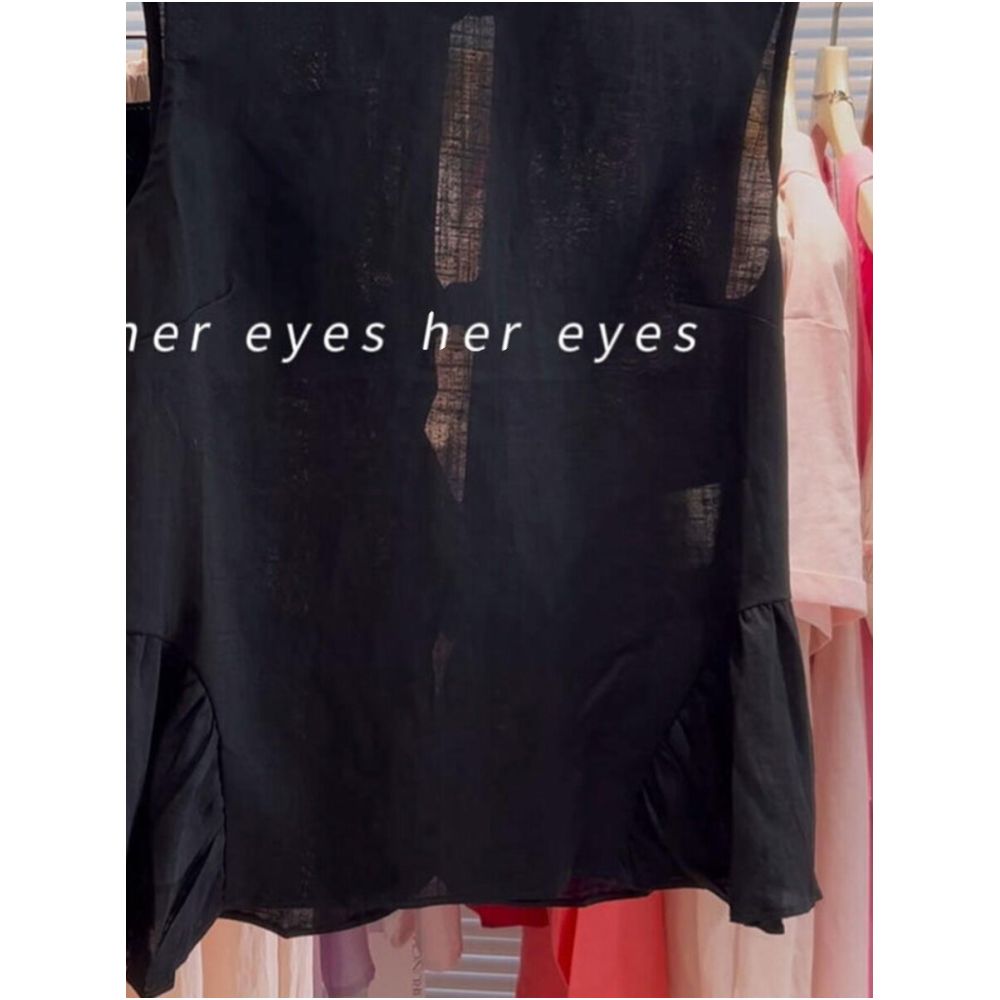 French retro black linen sleeveless shirt vest for women summer style bow tie hollowed out backless top image 2