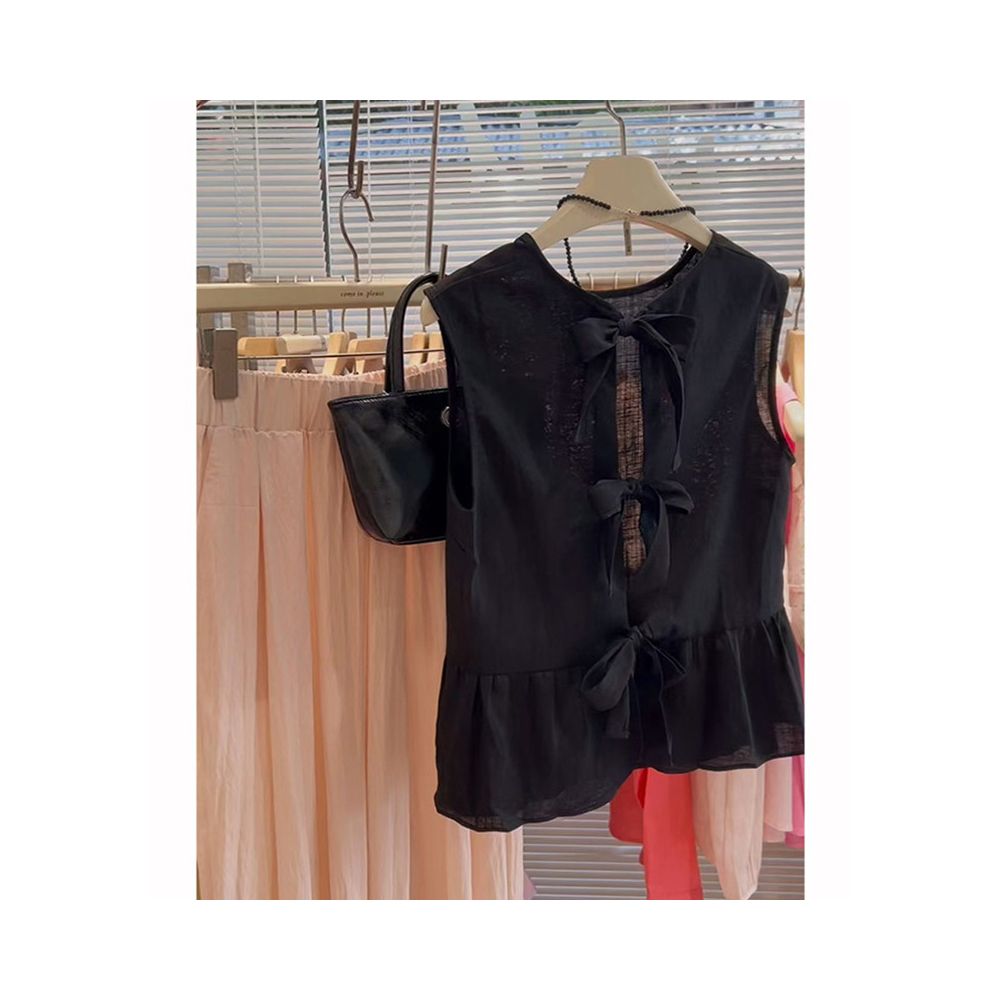 ASAYA7023 – Noir Ribbon Sheer Top 🖤🎀
