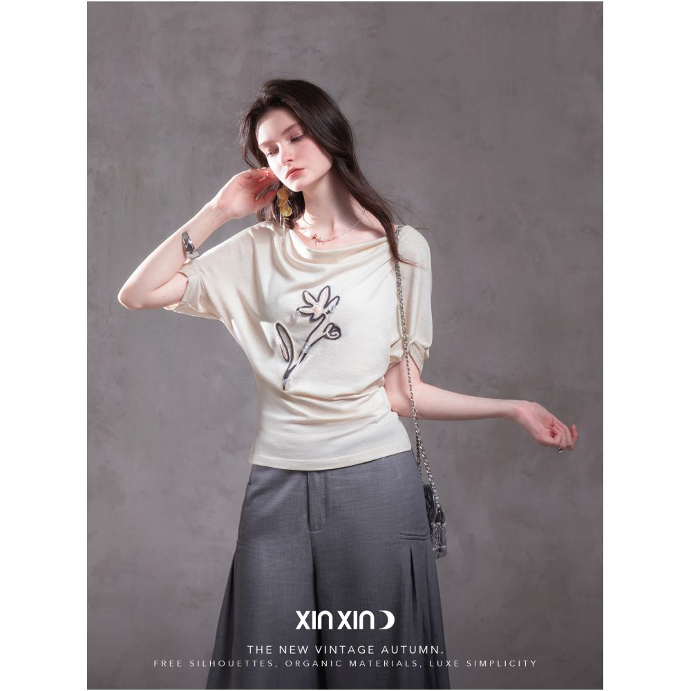 ASAYA7040 – Pearl Bloom Drape Top 🤍🌼✨