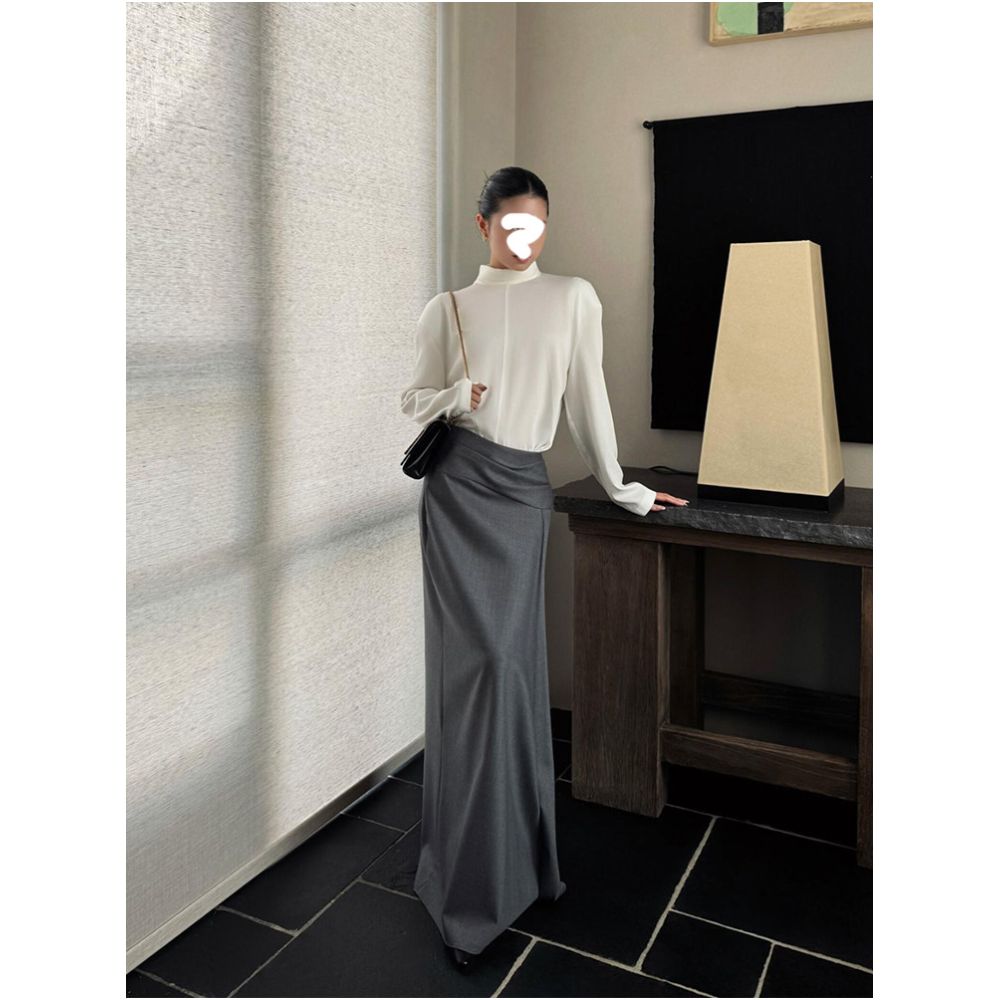 Drawdream French style luxury layered high neck shirt for women autumn style sophisticated fashionable loose fit elegant top image 0