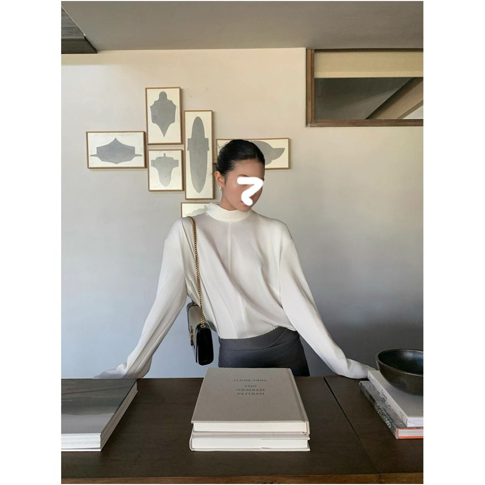 Drawdream French style luxury layered high neck shirt for women autumn style sophisticated fashionable loose fit elegant top image 1