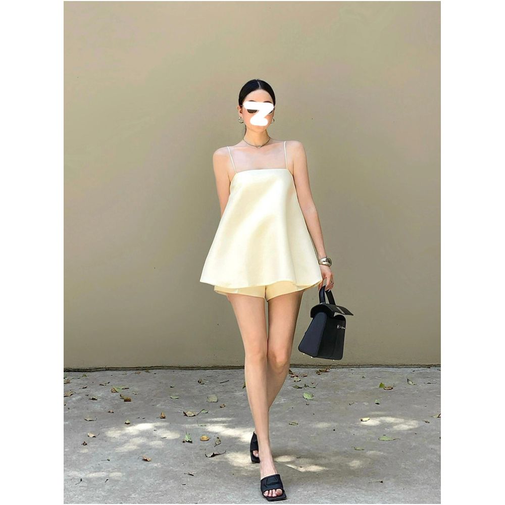 Drawdream French chic high end strapless camisole top and high waisted shorts set for women image 1