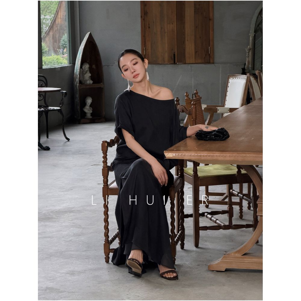 LiHuiEr Li Huier Qian Jing Salt style mature minimalist design short sleeved T shirt and skirt two piece set for women image 2
