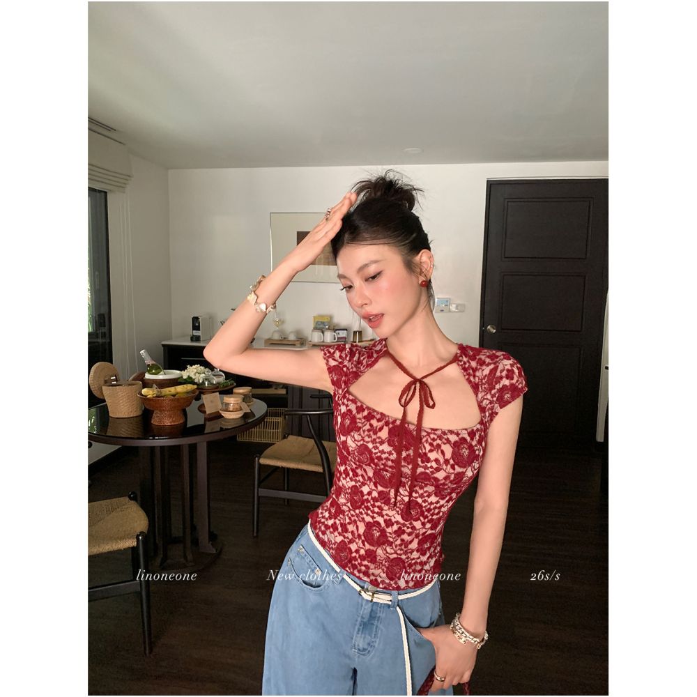 ASAYA7062 – Bordeaux Lace Charm Set 🍷🌹