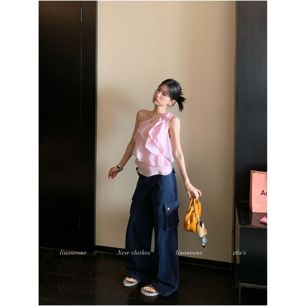 ASAYA7065 – Blossom Cascade One-Shoulder Top 🌸🤍