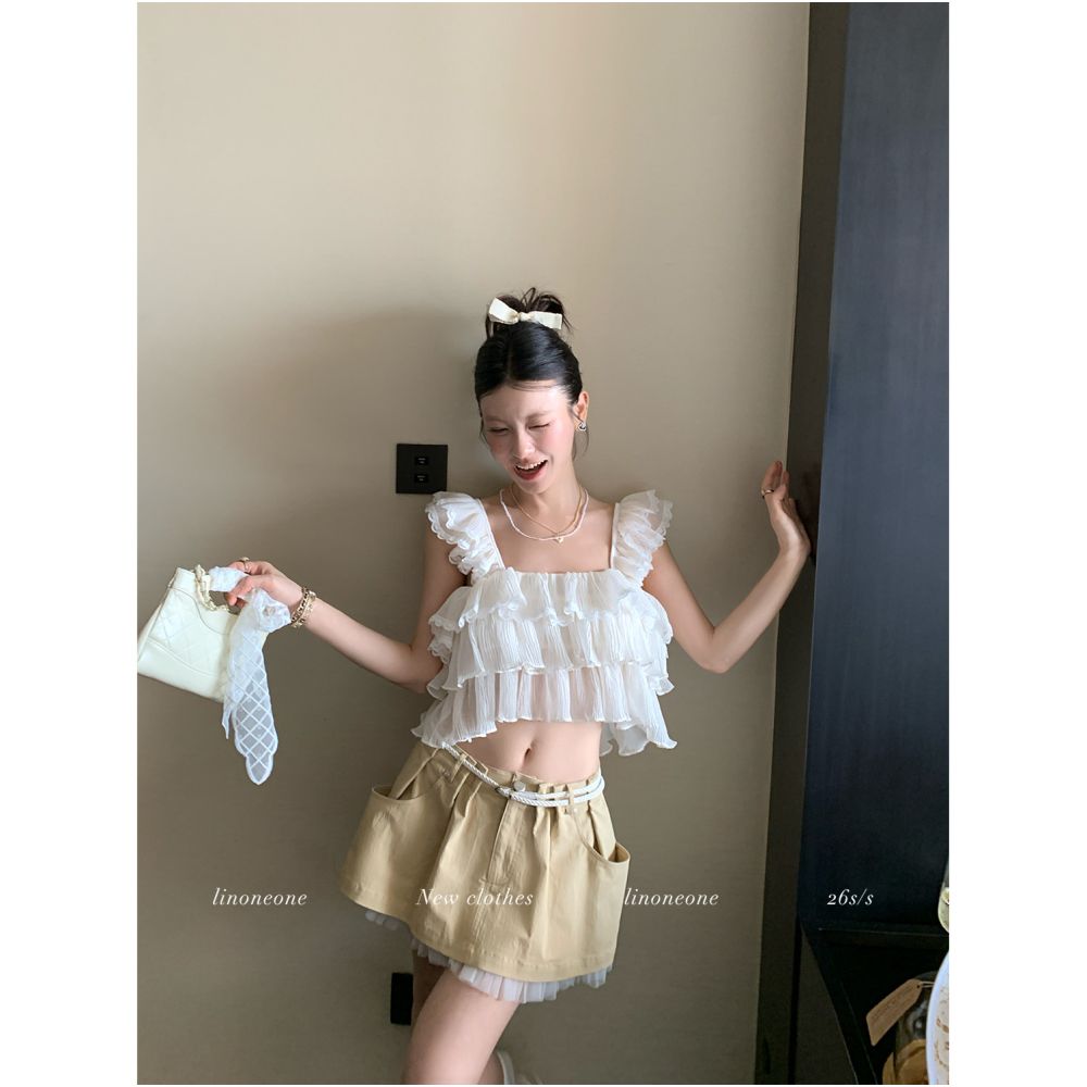 ASAYA7066 – Midnight Ruffle Layer Top 🖤✨