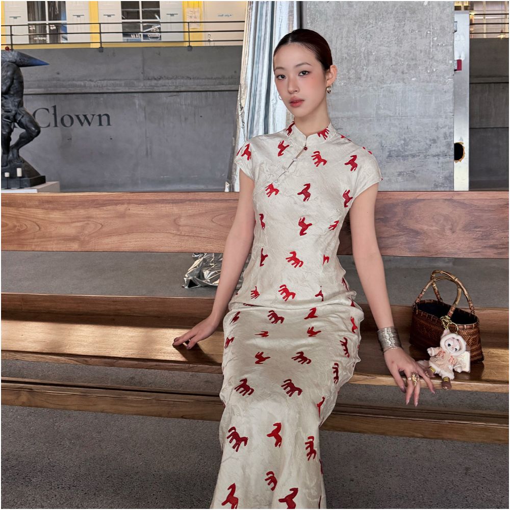 ASAYA7069 – Lucky Horse Silk Cheongsam Dress 🐎🤍